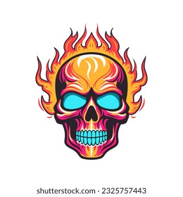 A striking flaming skull vector clip art illustration, radiating intense heat and an edgy vibe, perfect for rock bands and alternative-themed designs