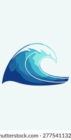 Striking flat design vector of a powerful ocean wave breaking against rugged cliffs, evoking nature's force and adventure. Ideal for travel, environmental, or nautical-themed projects.