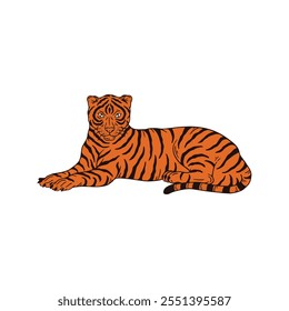 Striking Flat Vector Tiger Illustration on White Background, Perfect for Logos, Branding, and Educational Purposes