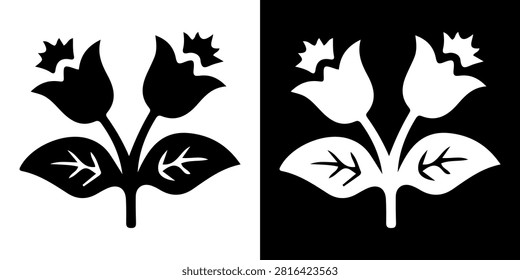 A striking floral design featuring stylized flowers and leaves in contrasting black and white tones, emphasizing artistic simplicity and elegance.