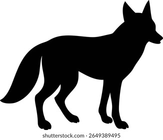 Striking full-body silhouette of a fox standing gracefully on a white background. This vector-style image depicts the fox in a side profile, highlighting its form.