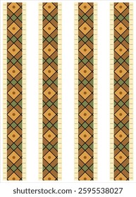 A striking geometric border design featuring symmetrical diamond patterns with earthy tones. This decorative motif is perfect for textile printing, wallpaper, architectural detailing.