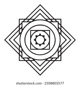 Striking Geometric Mandala with Central Circle and Bold Shapes for Coloring Book for Adults, Kids and Teens