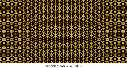 A striking geometric pattern in a bold yellow and black color palette. The design features a repeating motif of diamonds and squares, creating a hypnotic and mesmerizing effect. 