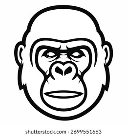 Striking Gorilla Head Vector Illustration in Bold Black Outline for Design Projects