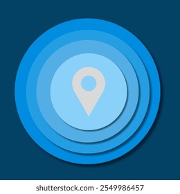 A striking graphic created through smooth layering transitions and minimalistic design principles - with location icon button Featuring Blue Gradient Layers.