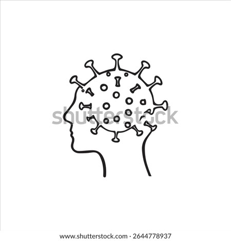A striking graphic design depicting a human head afflicted by a virus. Rendered in vibrant CMYK colors, this banner or advertisement is ideal for medical, health, or science-related campaigns.