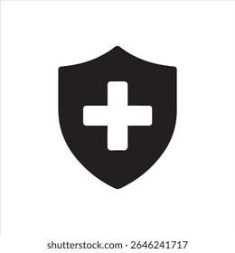 A striking graphic design featuring a shield, symbolizing health, protection, or security. 