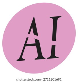 Um gráfico impressionante apresenta as letras negras, pretas e estilizadas 'AI!' centradas em uma forma oval rosa brilhante. O design é minimalista e impactante.