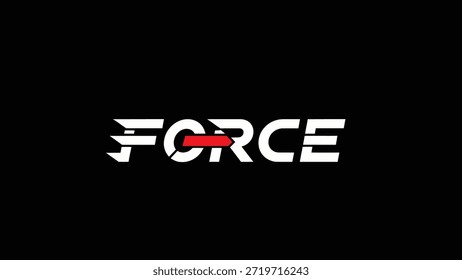 A striking graphic features the word 'FORCE' in bold white lettering on a solid black background. A dynamic red arrow is cleverly incorporated into