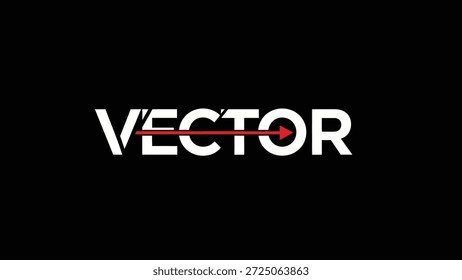 A striking graphic featuring the word "VECTOR" in bold white lettering against a solid black background. A vibrant red line with an arrowhead cuts