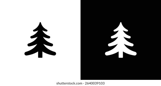 Striking graphic showcases a stylized fir tree silhouette on both white and black backgrounds. The color inversion provides versatility for various design applications.