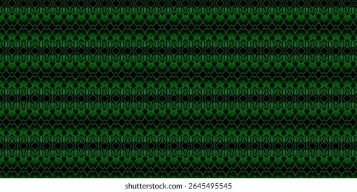 Padrão simétrico verde e preto impressionante com linhas brilhantes. Ideal para designs inspirados em moda, digitais ou ficção científica.