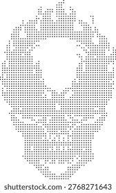 A striking halftone face portrait rendered in a dotted pixelated bitmap style featuring monochrome art and abstract pattern design. This dot art vector graphic delivers a retro aesthetic with visua...