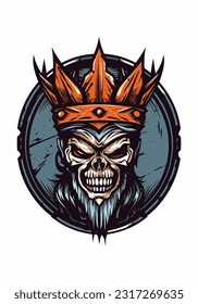 A striking hand-drawn logo design illustration of a skull warrior, evoking a sense of intensity, determination, and fearless spirit