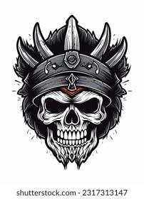 A striking hand-drawn logo design illustration of a skull warrior, evoking a sense of intensity, determination, and fearless spirit