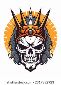 A striking hand-drawn logo design illustration of a skull warrior, evoking a sense of intensity, determination, and fearless spirit