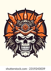 A striking hand-drawn logo design illustration of a skull warrior, evoking a sense of intensity, determination, and fearless spirit