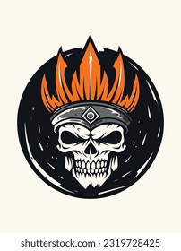 A striking hand-drawn logo design illustration of a skull warrior, evoking a sense of intensity, determination, and fearless spirit