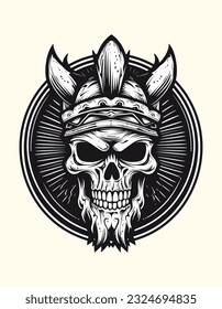 A striking hand-drawn logo design illustration of a skull warrior, evoking a sense of intensity, determination, and fearless spirit