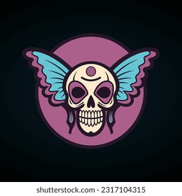 A striking hand-drawn logo design showcasing the fusion of a skull and wings, creating a powerful and unique symbol