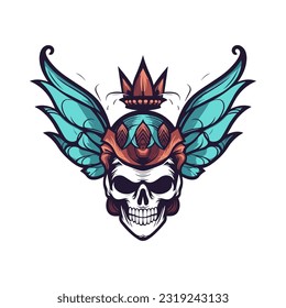 A striking hand-drawn logo design showcasing the fusion of a skull and wings, creating a powerful and unique symbol