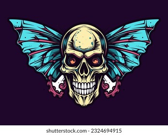A striking hand-drawn logo design showcasing the fusion of a skull and wings, creating a powerful and unique symbol