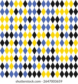 striking Harlequin Diamond Pattern featuring a bold Argyle design with vibrant blue, yellow, and black colors. Perfect for textiles, fashion, home decor, and graphic designs.