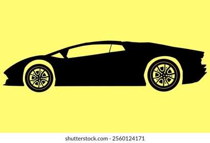 A striking high-contrast silhouette of the fastest supercar, set against a bold yellow background. The sleek, aerodynamic lines of the vehicle create a modern and minimalist visual impact, highlightin