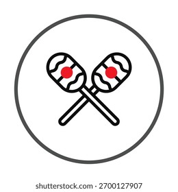 Um ícone marcante com duas maracas cruzadas, transmitindo musicalidade, ritmo e celebração. As linhas limpas e o quadro circular criam uma aparência moderna e estilizada. Adequado para designs relacionados a