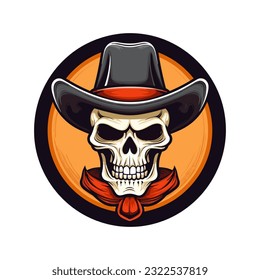 A striking and iconic skull wearing a cowboy hat vector clip art illustration, combining the eerie allure of a skull with the rugged charm of the Wild West