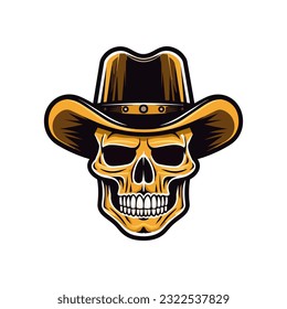 A striking and iconic skull wearing a cowboy hat vector clip art illustration, combining the eerie allure of a skull with the rugged charm of the Wild West