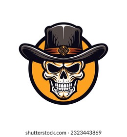 A striking and iconic skull wearing a cowboy hat vector clip art illustration, combining the eerie allure of a skull with the rugged charm of the Wild West