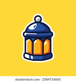 A striking illustration of a blue and yellow Ramadan lantern, often seen in Islamic festivities. The warm colors create a cozy and spiritual atmosphere, perfect for religious celebrations.