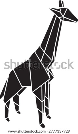 A striking illustration of a giraffe crafted with geometric shapes, resembling modern origami art. The minimalist design emphasizes clean lines and an abstract animal form.