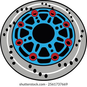 Striking illustration of a high-performance brake disc with a bold blue design, exemplifying precision engineering and artistic flair for automotive enthusiasts