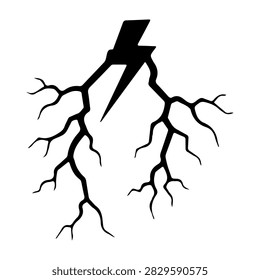 A striking illustration of a lightning bolt striking through cracked ground, symbolizing power, energy, and natural forces in a dynamic scene.