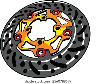 Striking illustration of a motorcycle brake disc with an orange accent, highlighting modern engineering and dynamic design. Ideal for automotive enthusiasts