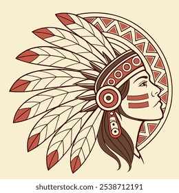 A striking illustration of a Native American woman wearing a traditional headdress, showcasing the beauty and cultural significance of indigenous traditions.