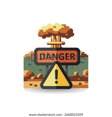 a striking illustration that serves as a potent visual warning of the potential dangers of a nuclear explosion an atomic blast. The vibrant design incorporates symbolic elements a