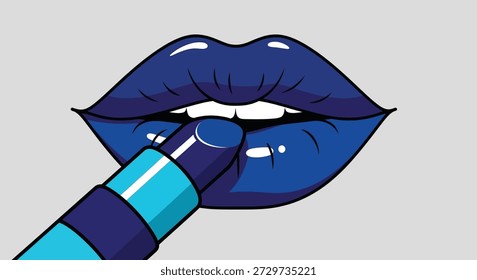 Una llamativa Imagen con labios azules y lápiz labial, definida por un estilo de silueta audaz.