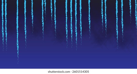 A striking image featuring numerous vertical, teal-colored lines that appear to be streaking or dripping against a dark blue gradient background.