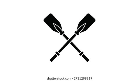 A striking image featuring two crossed oars in a bold, black silhouette style.