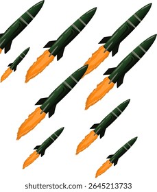 Striking image of a high-tech missile, representing global conflict and future battles. Modern fighter jets and devastated futuristic buildings emphasize the destructive power of advanced military wea