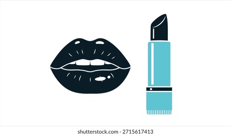 Una llamativa Imagen de labios y lápiz labial, presentada en un estilo de silueta cautivadora.