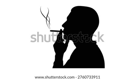 A striking image of a man smoking, rendered in a bold, flat silhouette style.