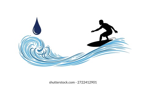 Ein eindrucksvolles Bild, das einen Surfer auf einer Welle zeigt, die durch ihren klaren Silhouettenstil definiert ist.