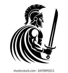 Striking image of a spartan warrior, defined by its elegant silhouette style.