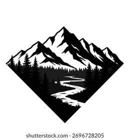 Un llamativo diseño de paisaje que muestra un estilo de silueta negro y atrevido.