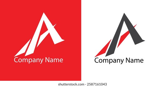 A striking letter-based logo incorporating an angular 'A' design in red, black, and white, ideal for branding businesses in fashion, finance, or architecture